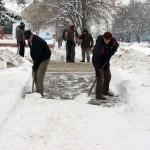 Čistenie snehu v centre Kysáča